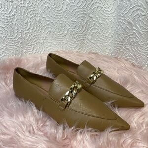 Paolo Tan Gold Flats with Classic Loafer Design